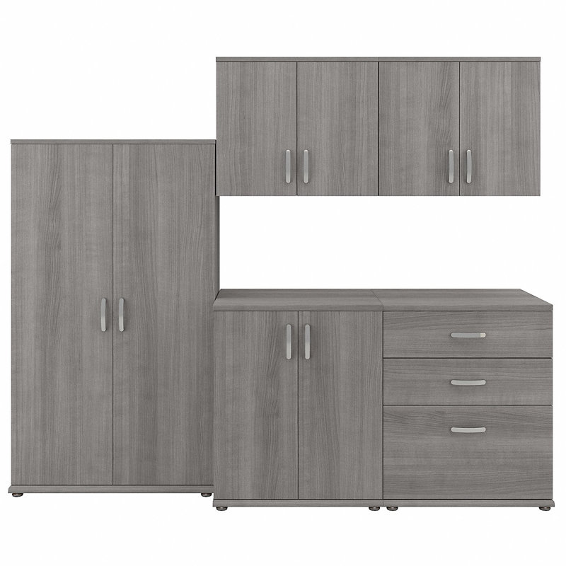Universal Storage 92W 5 Piece Modular Storage Set with Floor and Wall Cabinets, Platinum Gray