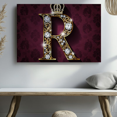 Canvas An Opulently Crafted Letter R Emerges From Intricate Golden Filigree Wall Art Its Surface Shimmering With A Cascade Of Canvas Wall Art