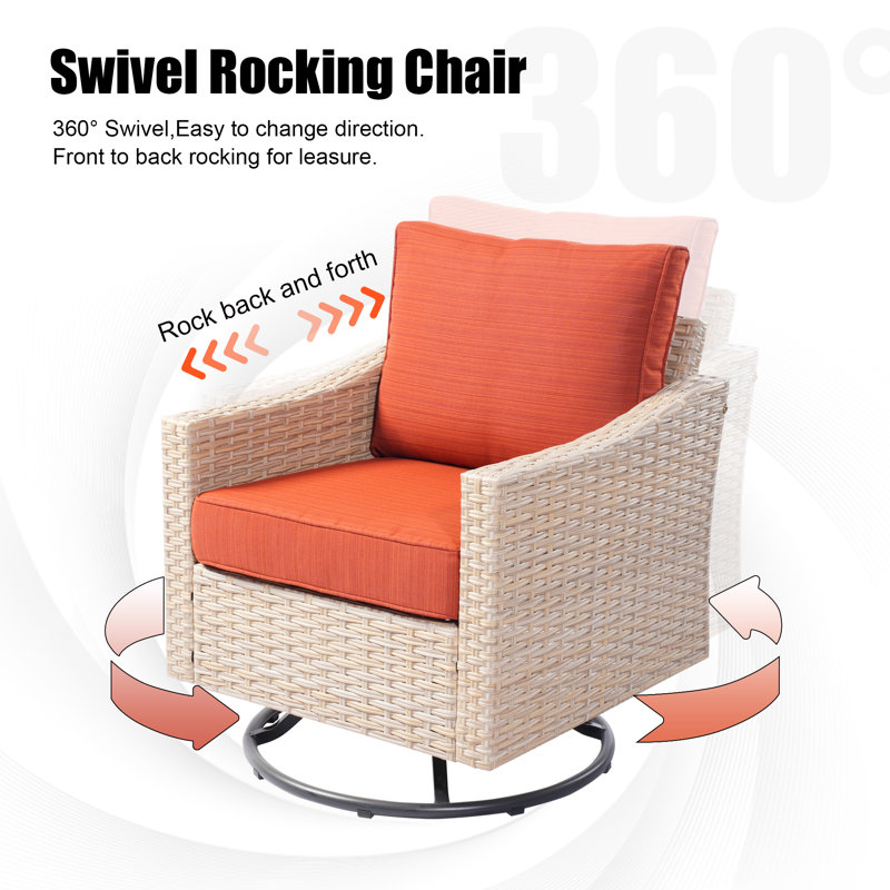 Daimyan Swivel Wicker Outdoor Lounge Chair, Orange