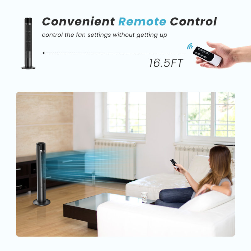 Ventilateur tour, ventilateur sans lame oscillant à 60 ° avec télécommande, refroidissement silencieux, 4 modes, minuterie 12h, affichage à DEL avec arrêt automatique, ventilateur de plancher portatif pour le salon de la chambre à coucher, bureau