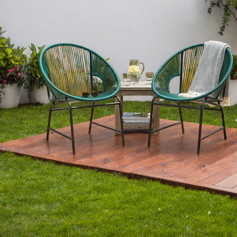 Chaises de patio, structure en métal et rotin bleu sarcelle, ensemble d'extérieur moderne de 2 pièces