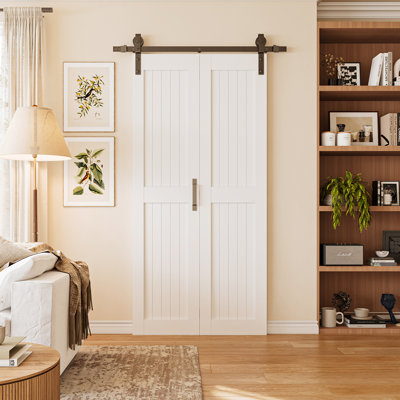 84'' Double Paneled Bifold Sliding Barn Door Solid Manufactured Wood Interior Bi-Fold Barn Door With Installation Hardware Kit 36'' X 84''