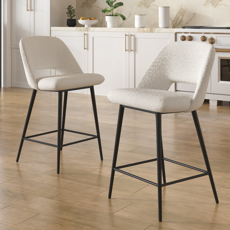 Valdez Boucle Upholstered Stool, White Boucle, Counter Height (23” Seat Height)