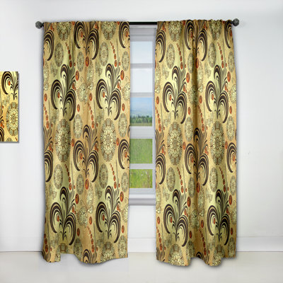 Rideau simple occultant doré de luxe doré - motif abstrait Mid-Century