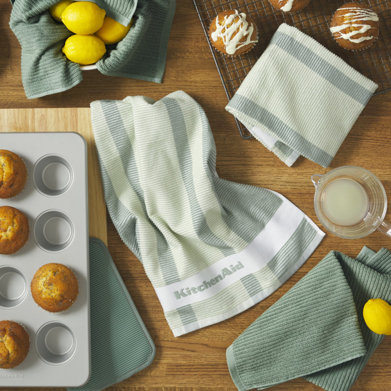 KitchenAid Micro Rib Striped Linen Set, Cardamom