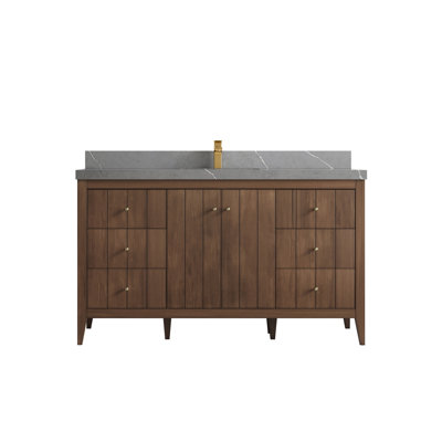 Meuble-lavabo simple 60 po avec plateau en quartz Atlanta