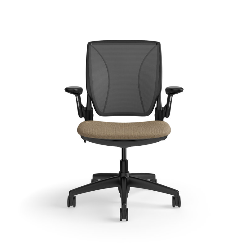 World LM, Ergonomic Task Chair with Poppy Seed Backrest, and  Autumn Upholstered Seat, Black, Beige Brown Fabric