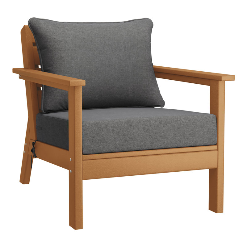 Hydea Deep Seating Chair With Cushions, Teak, Gray