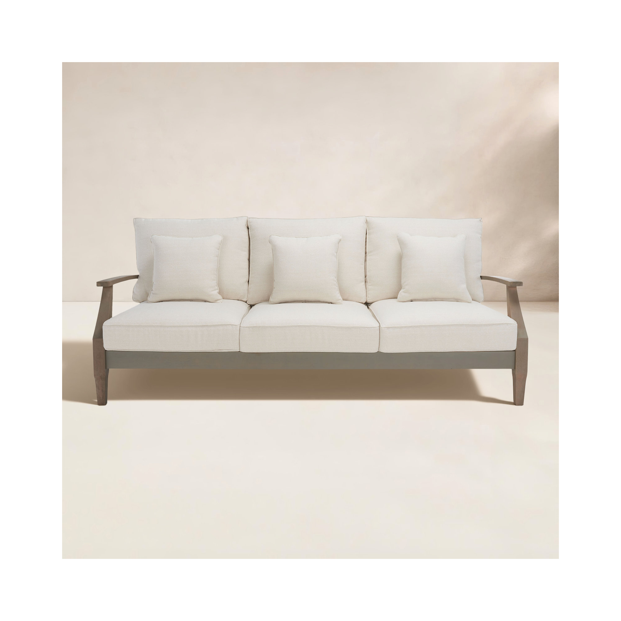 Samya 83'' Wide Outdoor Patio Sofa with Cushions, Light Gray/Beige