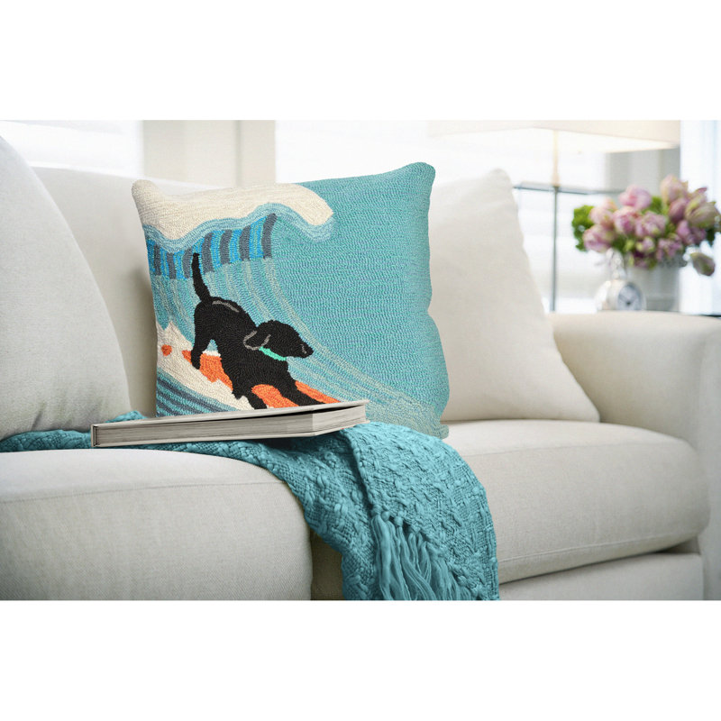  Surfing Dog Ocean Outdoor Square Pillow Cover & Insert