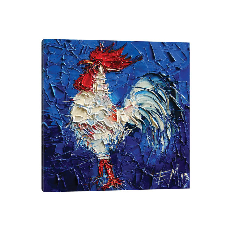 Little Abstract White Rooster by Mona Edulesco - Wrapped Canvas Painting, 30.48 cm H x 30.48 cm W