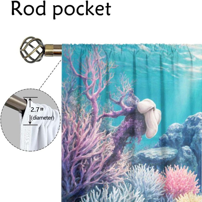 Rideau filtrant de lumière corail récif corallien 2PCS, L 42 po x H 84 po x 2 pièces