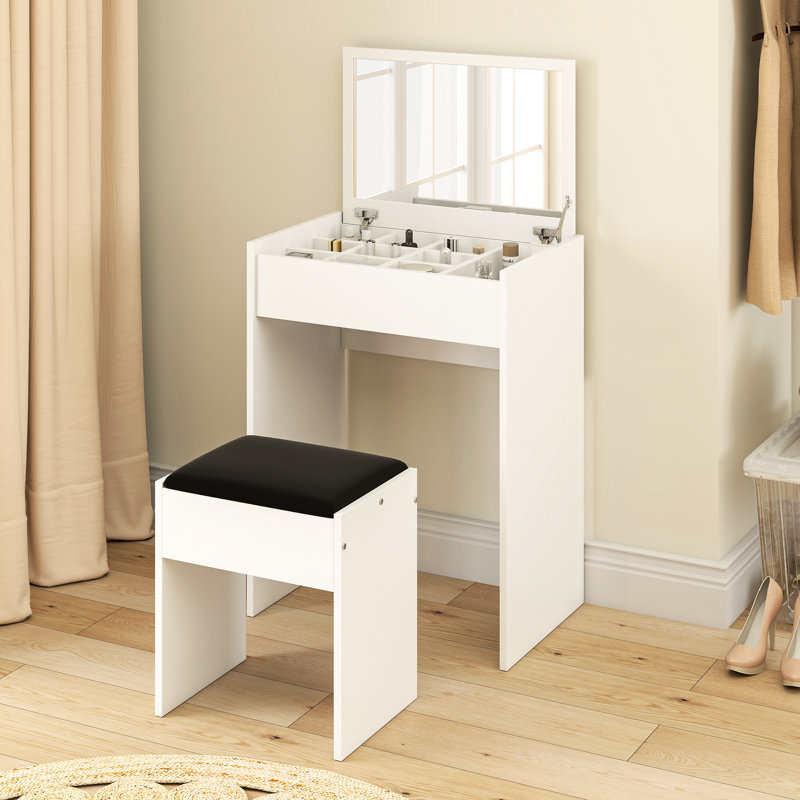 Quincey Dressing Table with Mirror, White