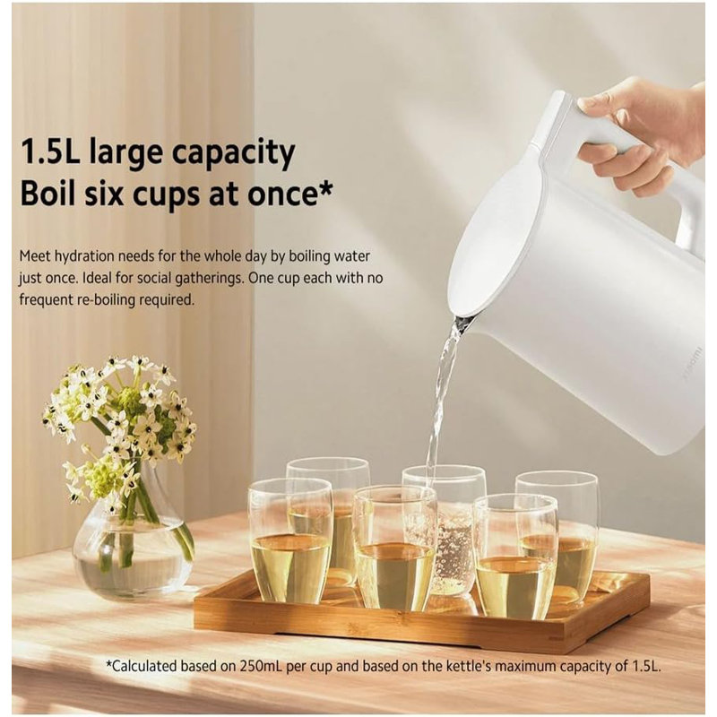Bouilloire électrique xiaomi 2 Lite, capacité de 1,5 l, 1500 W, ébullition rapide, double isolation, acier inoxydable, arrêt automatique