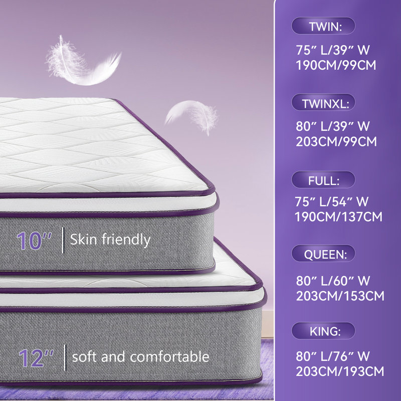 Matelas hybride moyen en mousse viscoélastique gélifiée à ressorts ensachés, Simple TG, 12"