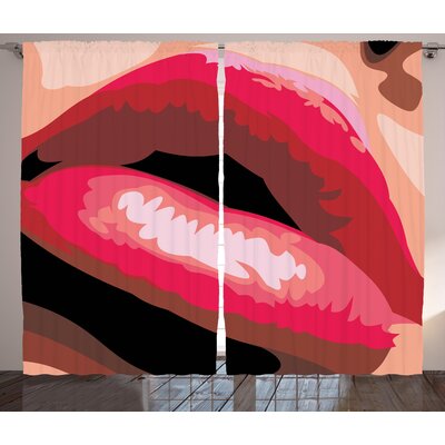 Girls Sexy Lips of a Woman Mouth with Red Lipstick on Posing with Charming Gestures Artprint Graphic Print & Text Semi-Sheer Rod Pocket Curtain Panels -  Ambesonne, p_23799_108x84