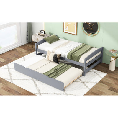 Gray Twin Size Platform Bed With Trundle - Bedroom Stability Assurance In Space Enhancement