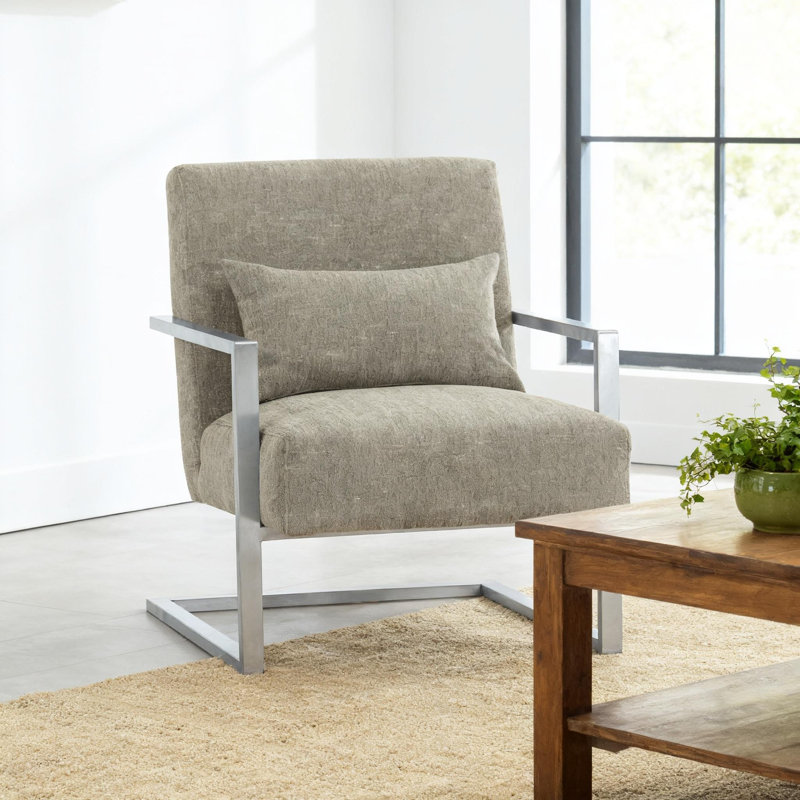 Chaise d'appoint moderne en lin gris et pieds en acier