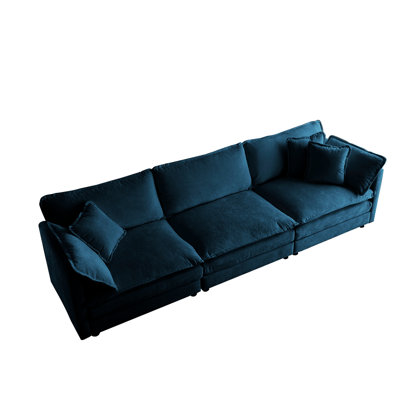 3 In Elegant Blue Chenille, For Living Room Elegance Mid-century Modern Furniture. Chenille Upholstery, Wood, Sponge, Relaxing