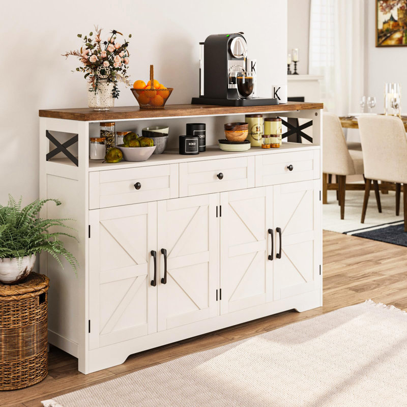51" Farmhouse Buffet Cabinet With Drawers, Brown/White