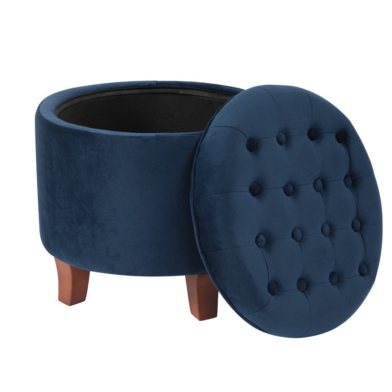 Repose-pieds rond capitonné avec rangement, Velours encre marine