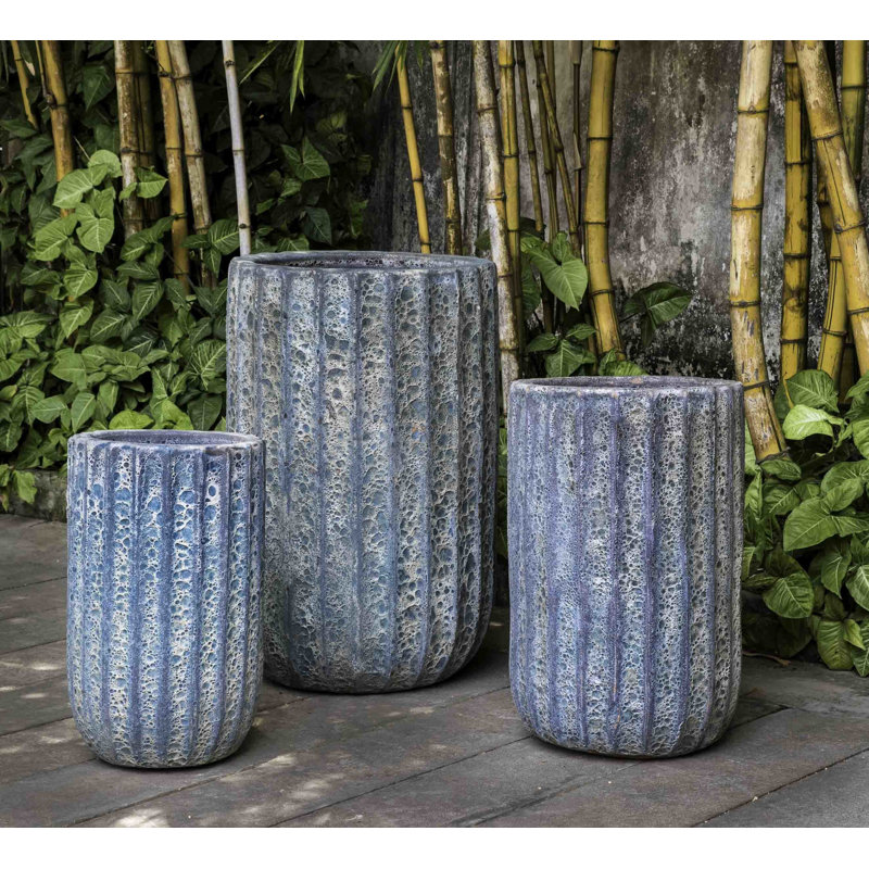 Ensemble de pots à fleurs en terre cuite 3 pièces, H 18,5 po x l 21,75 po x P 21,75 po, Corail bleu turquoise