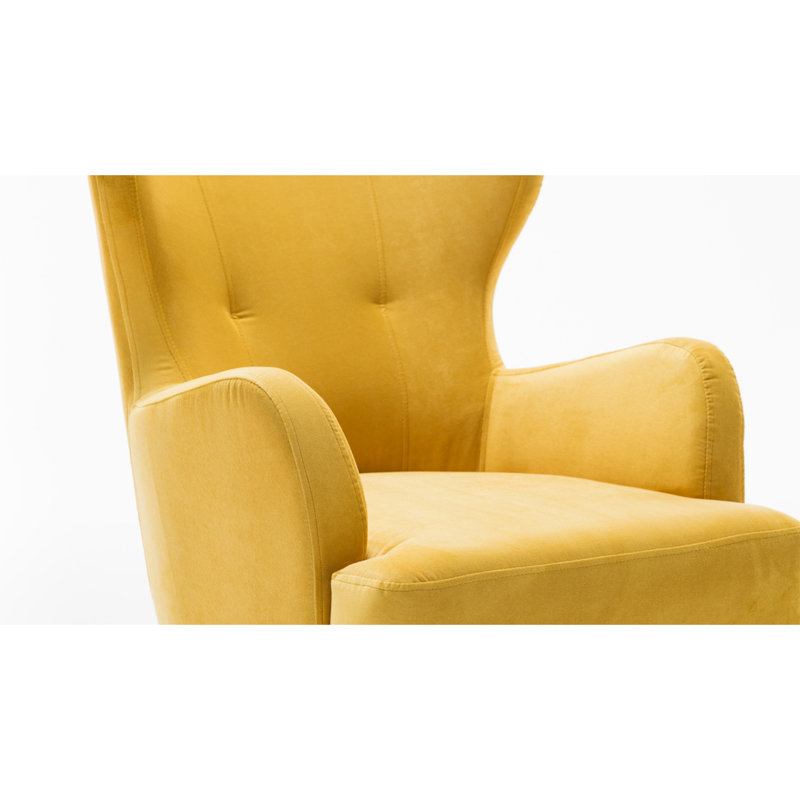 Fauteuil à oreilles rembourré Plattville, 100 % polyester jaune