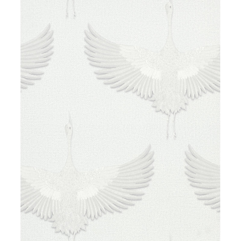 Amariyana Collection Textured Stork Design Wallpaper Roll, White