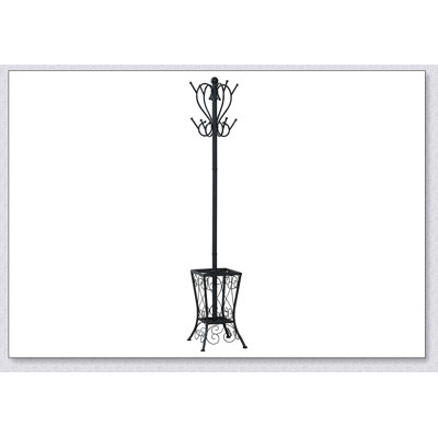 Portemanteau autoportant avec 8 crochets et porte-parapluies, idéal pour les vestibules et les chambres à coucher, conception classique en métal noir
