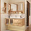 Meuble-lavabo mural en bois d'hévéa massif, de style bois naturel, avec lavabo en céramique intégré et armoire à miroir intelligent-1090966043