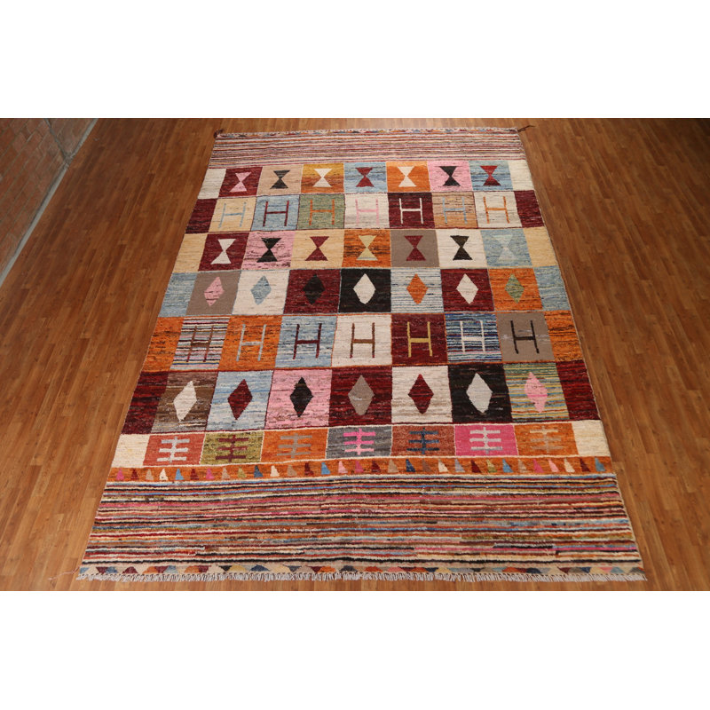 Tapis marocain multicolore en laine noué à la main 10 x 14 po