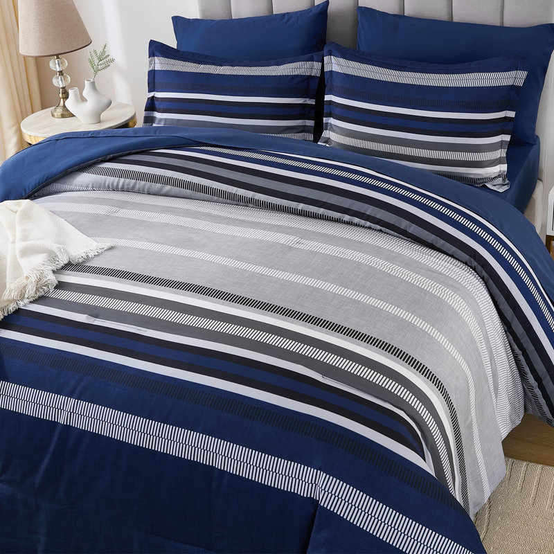 7-Piece Boho Striped Comforter Set All Season Microfiber Bed in a Bag, King Comforter + 6 Additional Pieces