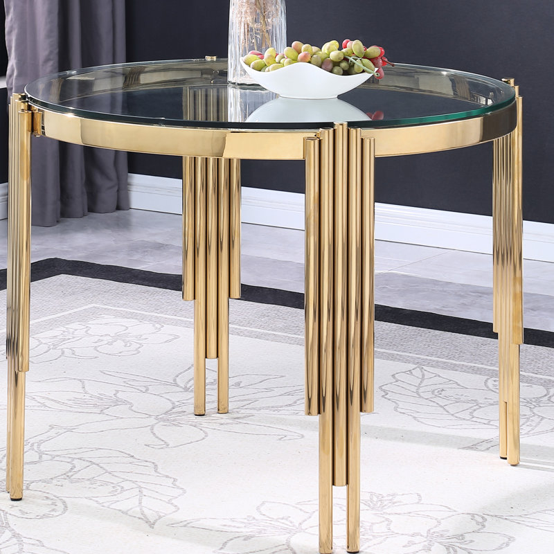 Table de salle à manger 38,6 "avec verre trempé et pieds dorés, style moderne pour un style poli