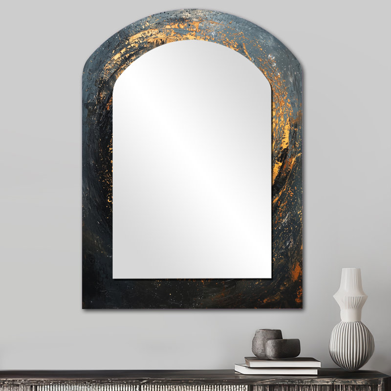 Décoration de miroir mural noir or fractal céleste splendide, 34 po x 25 po