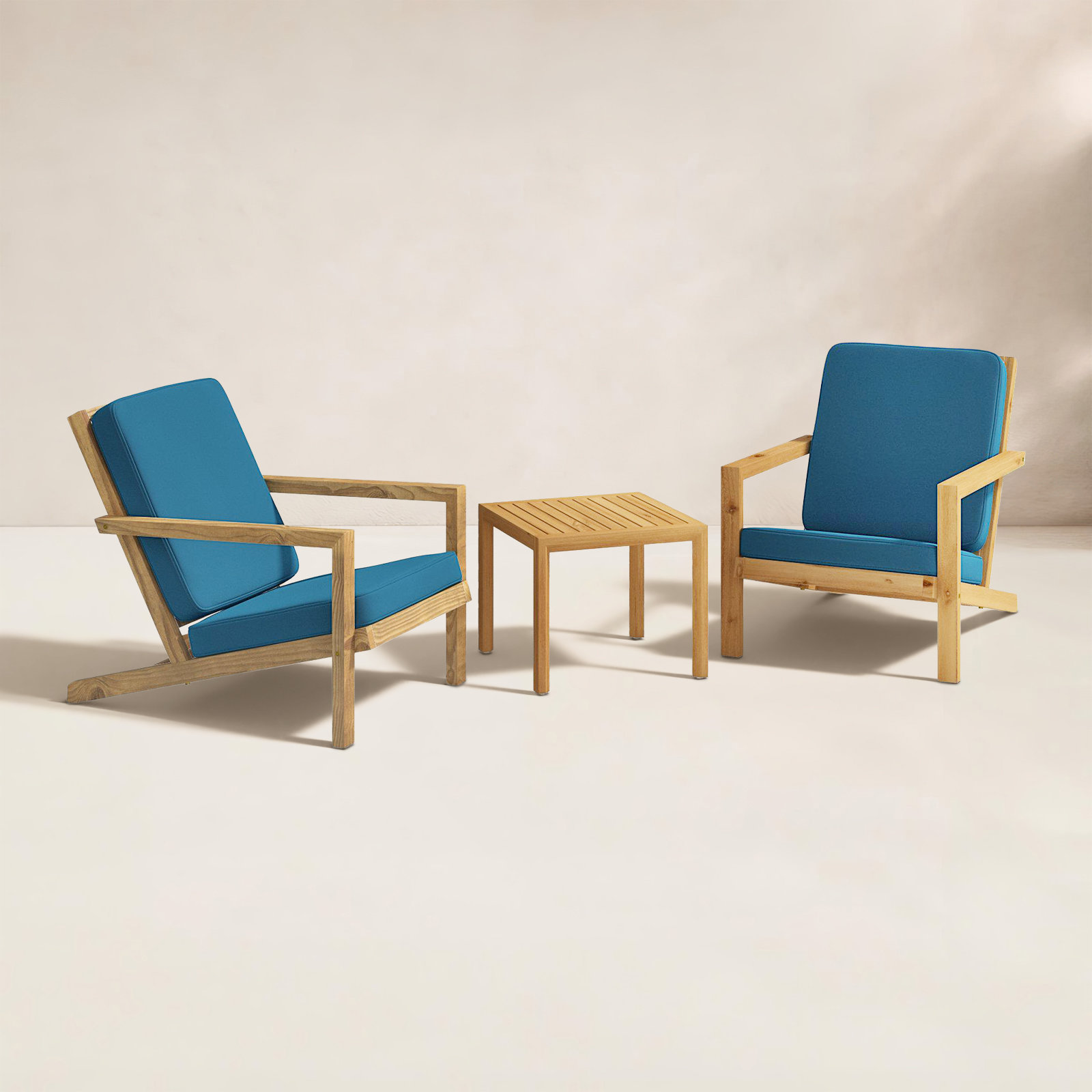Aubrieana 2-Person Acacia Patio Seating Group, Brown, Blue