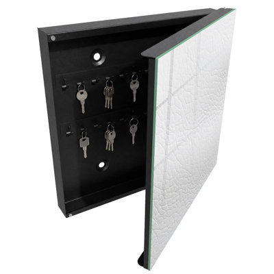 Decorative key box for wall, Opens to the right, 30x30x5, Black, Light texture with a delicate pattern, 