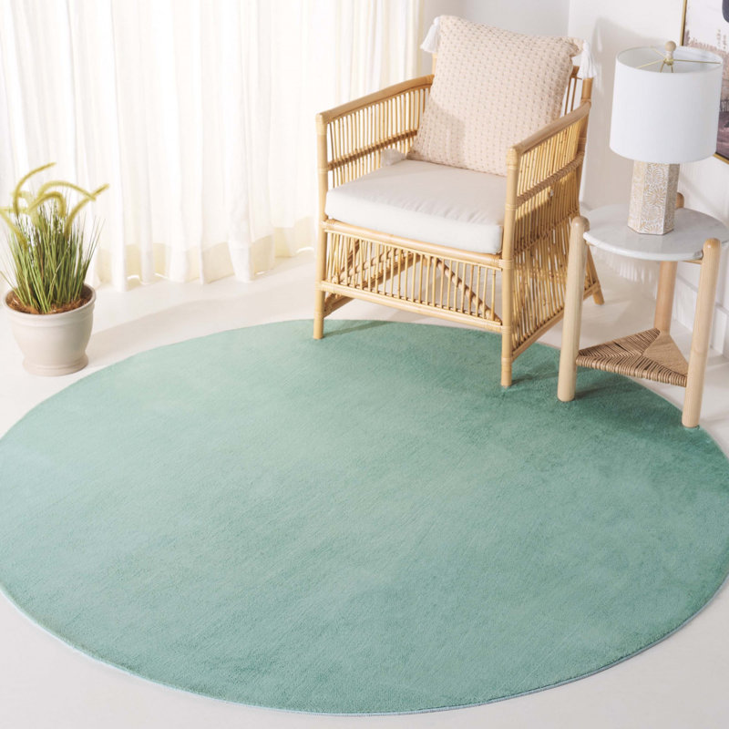 Faux Rabbit Fur Performance Machine Washable Solid Color Rug, Round 6'