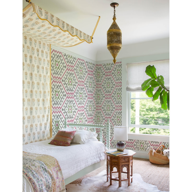 Solola Chartreuse Ikat Wallpaper, Pink