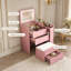 Coiffeuse 3 en 1 avec miroir rabattable, éclairage DEL réglable, plateau latéral coulissant et tabouret, idéale pour gagner de la place dans une chambre, rose.-1440924144