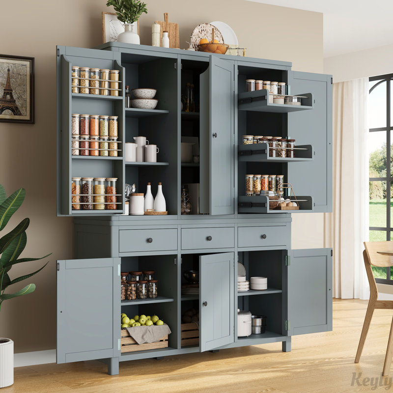 74.8''H High Freestanding Kitchen Pantry, 53''Lx20''W Large Cupboard Storage Cabinet with Door Shelves,Adjustable Shelves, Pull-out Trays and Drawers