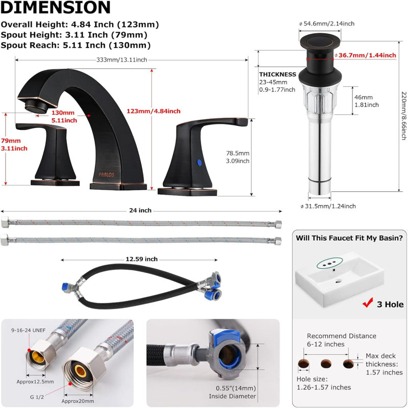 Widespread 2-handle Bathroom Faucet with Drain Assembly, Oil Rubbed Bronze