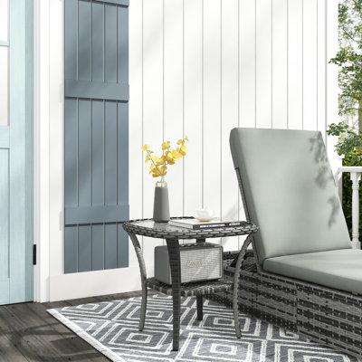 Outdoor Coffee Table With Storage Option, Side Glass Top For Gardens, Porches, Backyards. Mix Gray All-Weather Table, , 19.7"X19.7"X21.7", 110 Lbs Capacity, Assembly Required Functionality, Outdoors.