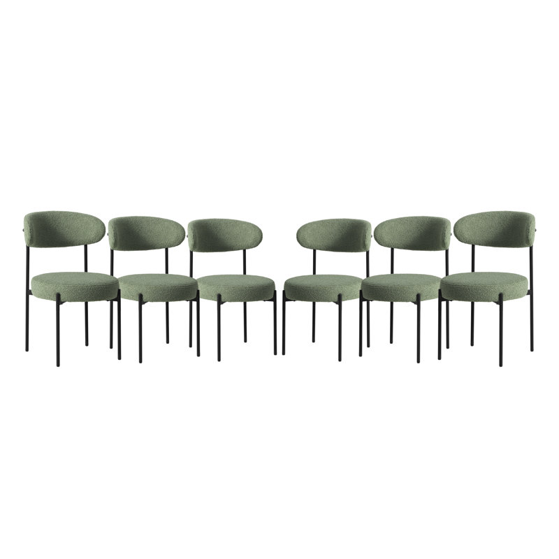Bayville Faux Shearling Fabric Upholstered Side Chair With Metal Leg, 6, Green