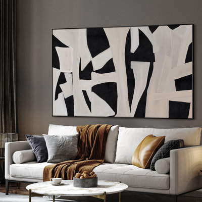 Extra Large Wall Art Fabric Print - Black Cutout Abstract Bold Collage Look Illustration Artwork Decor for Living Room or Bedroom - "Frame Assembly Required (Unfinished Frame)"