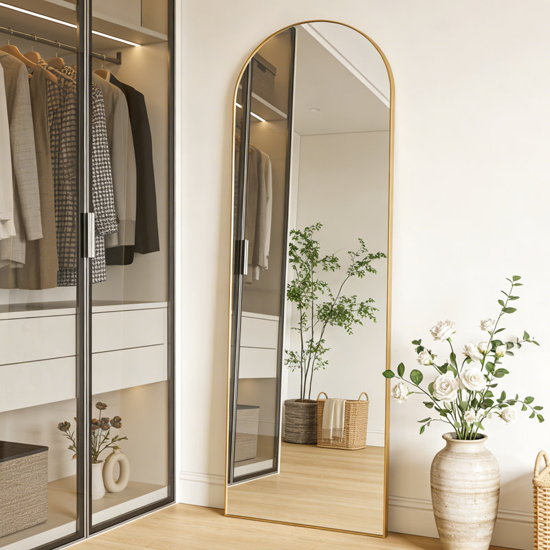  Arched Full-Length Floor Mirror with Aluminum Alloy Frame, Shatter-Resistant Glass, Freestanding or Wall Mounted, 64" x 21"