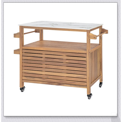 Chariot-bar d'extérieur durable en bois d'acacia avec finition résistante aux intempéries, parfait pour les réceptions et les patios