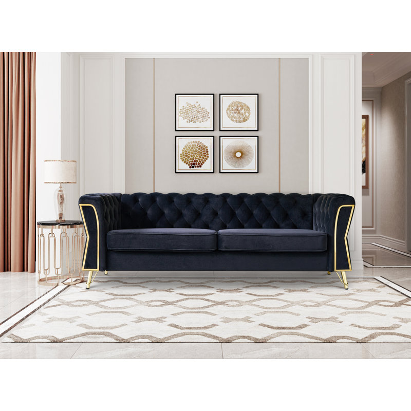 Canapé Chesterfield Glennice, Velours noir