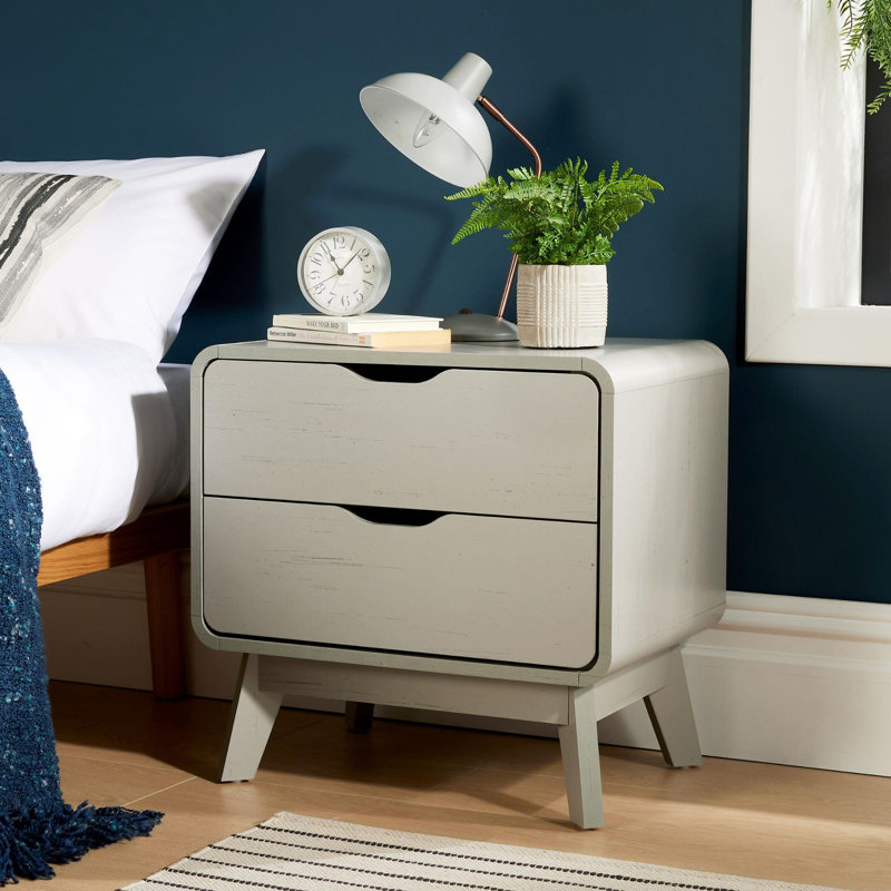 Mosra 2 Drawer Bedside Table Storage Unit, Grey