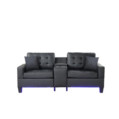 Contemporain avec éclairage à DEL, console de rangement, porte-gobelets et coussins de dossier avec lumières noires, chargeurs et sièges moelleux de 85 po