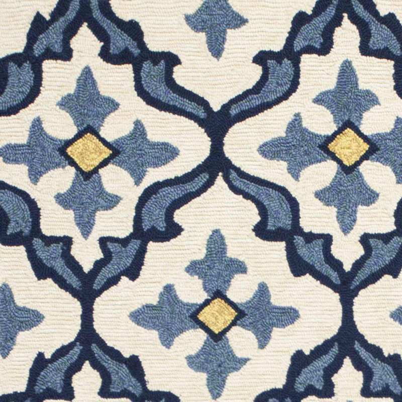 Tapis intérieur / extérieur en polypropylène à motif géométrique rectangulaire bleu ivoire 3 pi x 5 pi Lincey